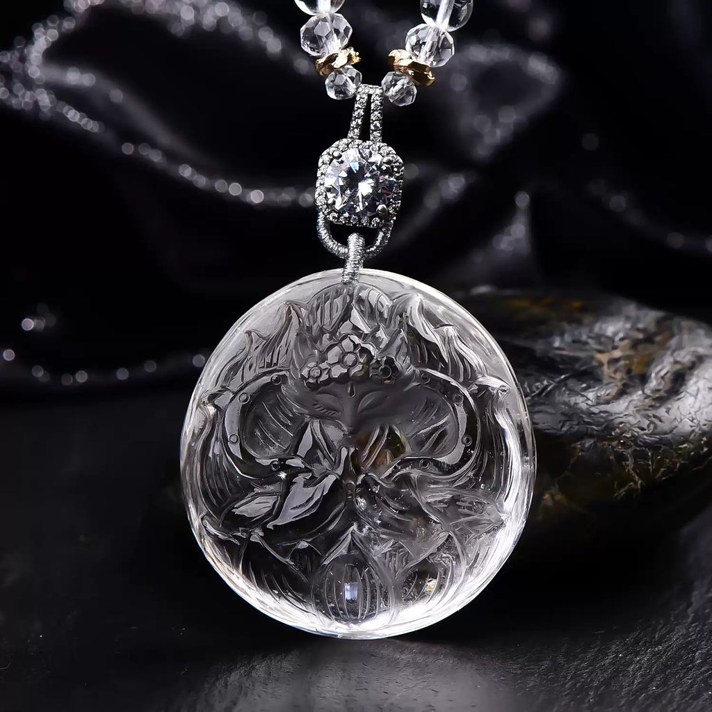 Natural Rainbow Fluorite Nine-Tailed Fox Pendant Hand-Carved Multicolor Crystal Fox Necklace