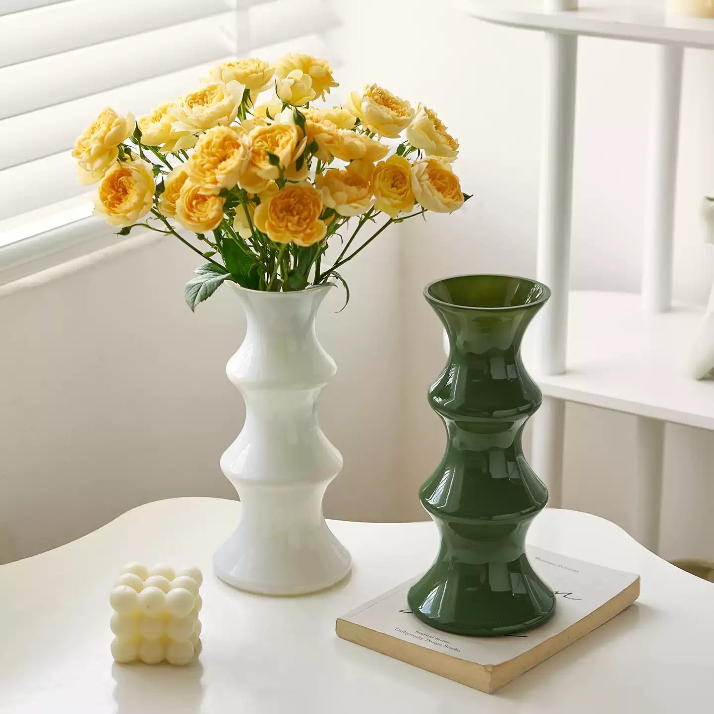 Luxury Bamboo-Textured Glass Vase  Modern Home Decor Centerpiece  Handmade Floral Arrangement Vase (4 Colors)