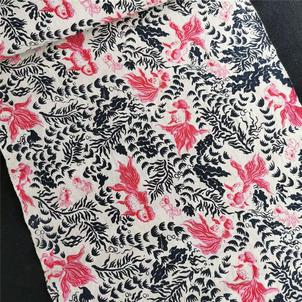Artisan Handwoven Koi Cotton Cloth – Traditional Chinese Hand-Dyed Fabric for DIY, Sewing, Tea Textiles & Clothing