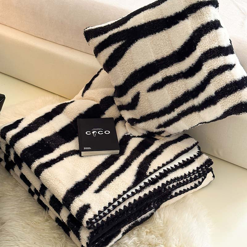 Luxury Faux Rabbit Fur Zebra Blanket – Nordic Plush Throw for Bed & Sofa