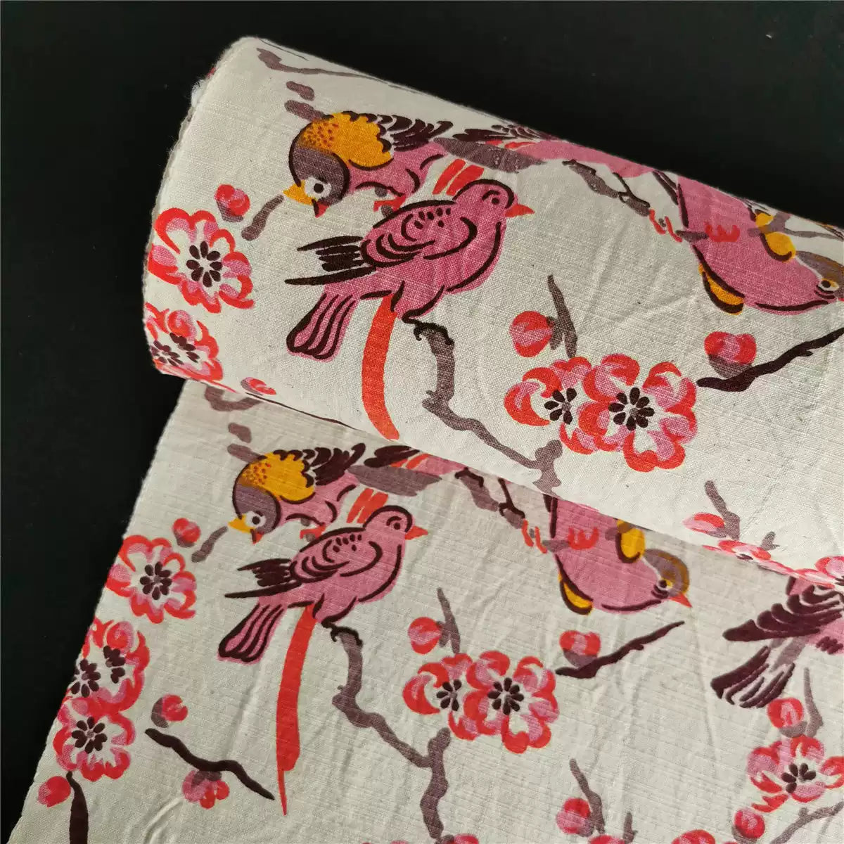 Handwoven Swallow & Magpie Cotton Cloth – Traditional Chongming Folk Print Fabric for Sewing, Patchwork & DIY Crafts
