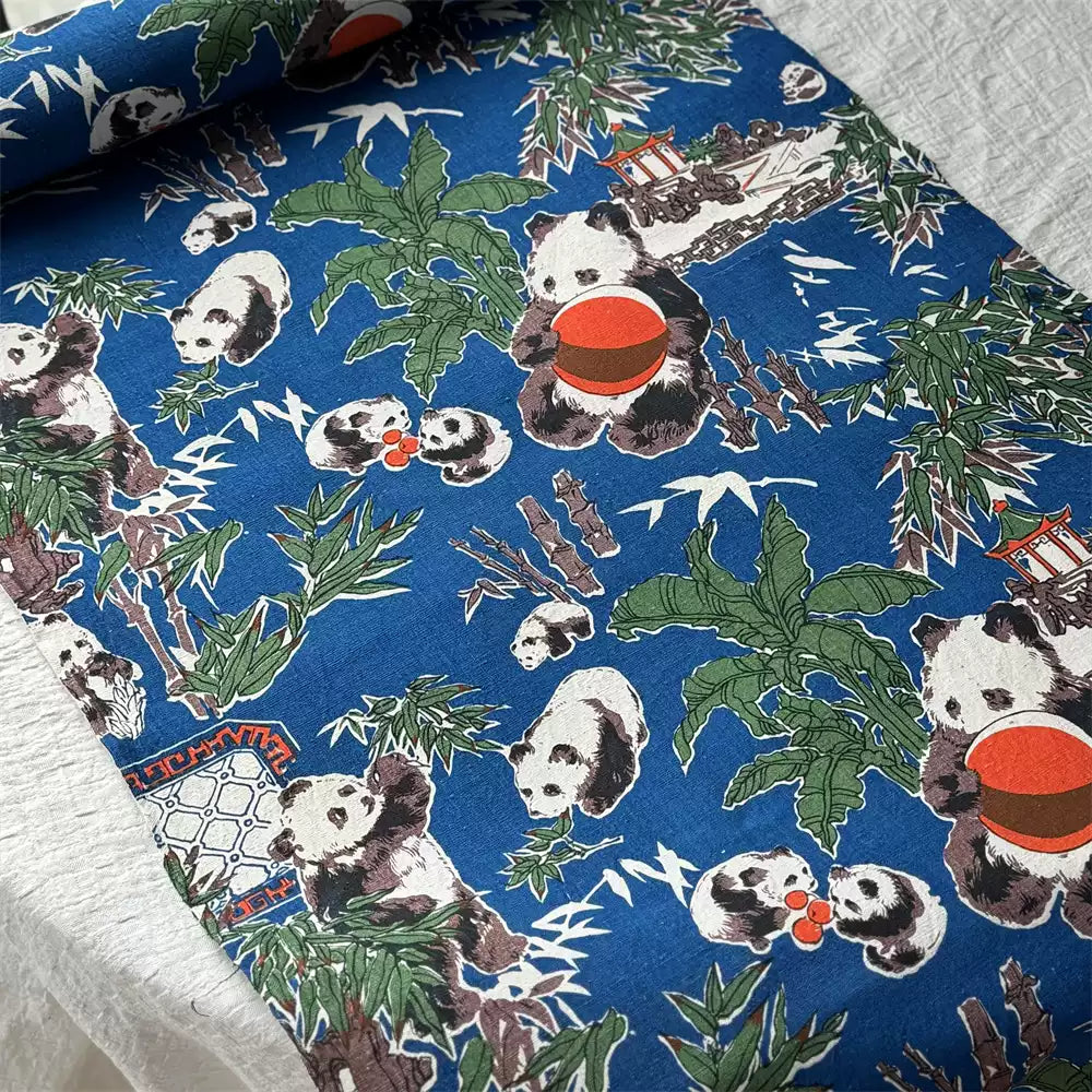 Handwoven Panda Print Cotton Cloth – Traditional Chongming Loom Fabric for Sewing, Patchwork & DIY Crafts