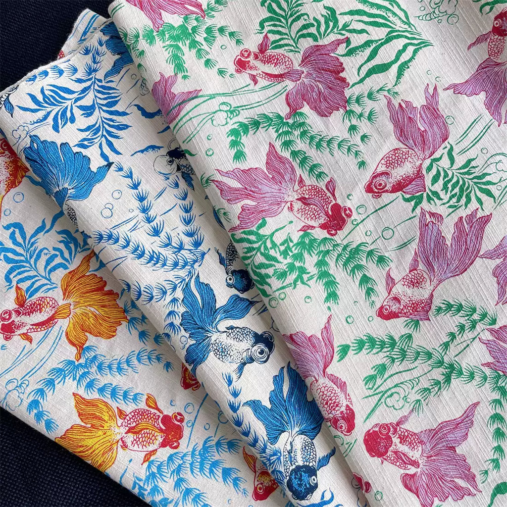 Artisan Handwoven Koi Cotton Cloth – Traditional Chinese Hand-Dyed Fabric for DIY, Sewing, Tea Textiles & Clothing