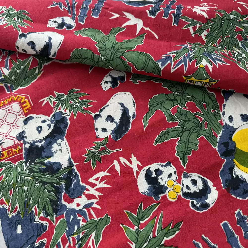 Handwoven Panda Print Cotton Cloth – Traditional Chongming Loom Fabric for Sewing, Patchwork & DIY Crafts