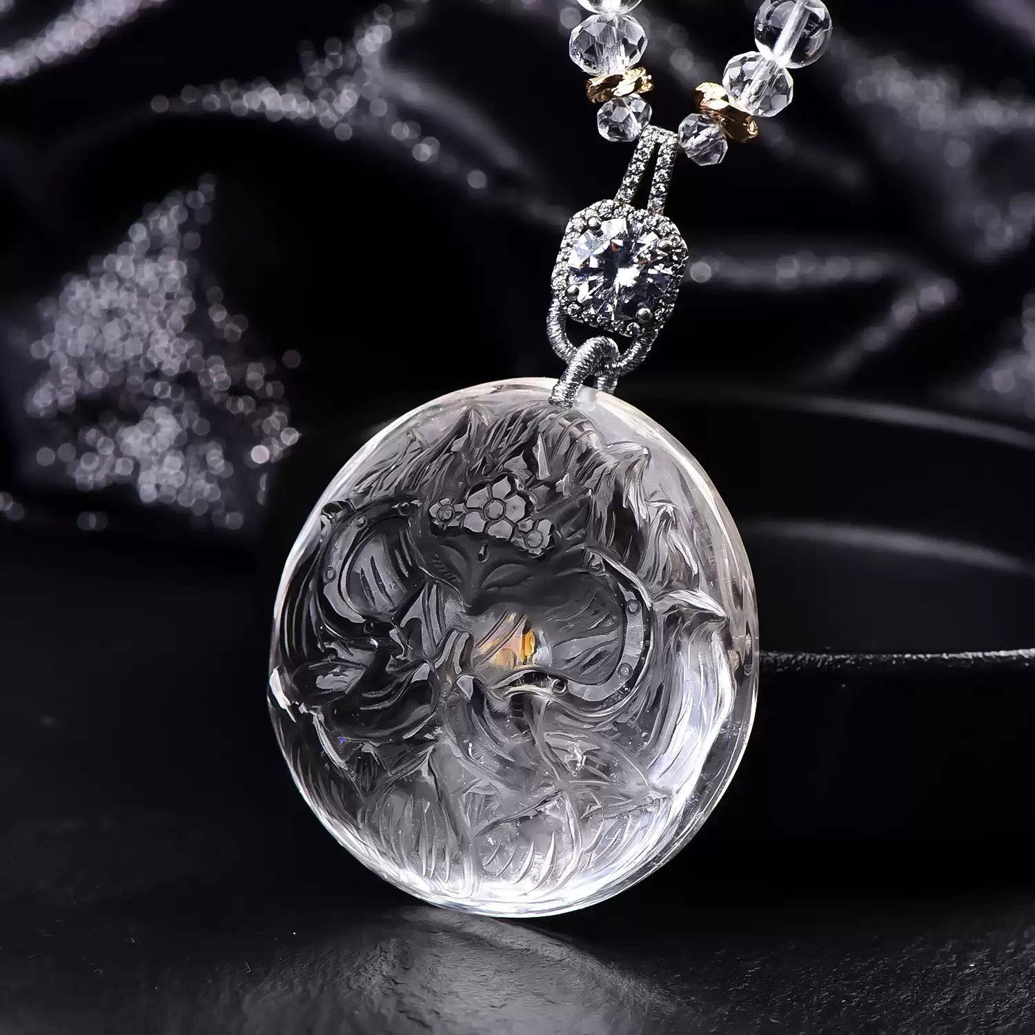 Natural Rainbow Fluorite Nine-Tailed Fox Pendant Hand-Carved Multicolor Crystal Fox Necklace