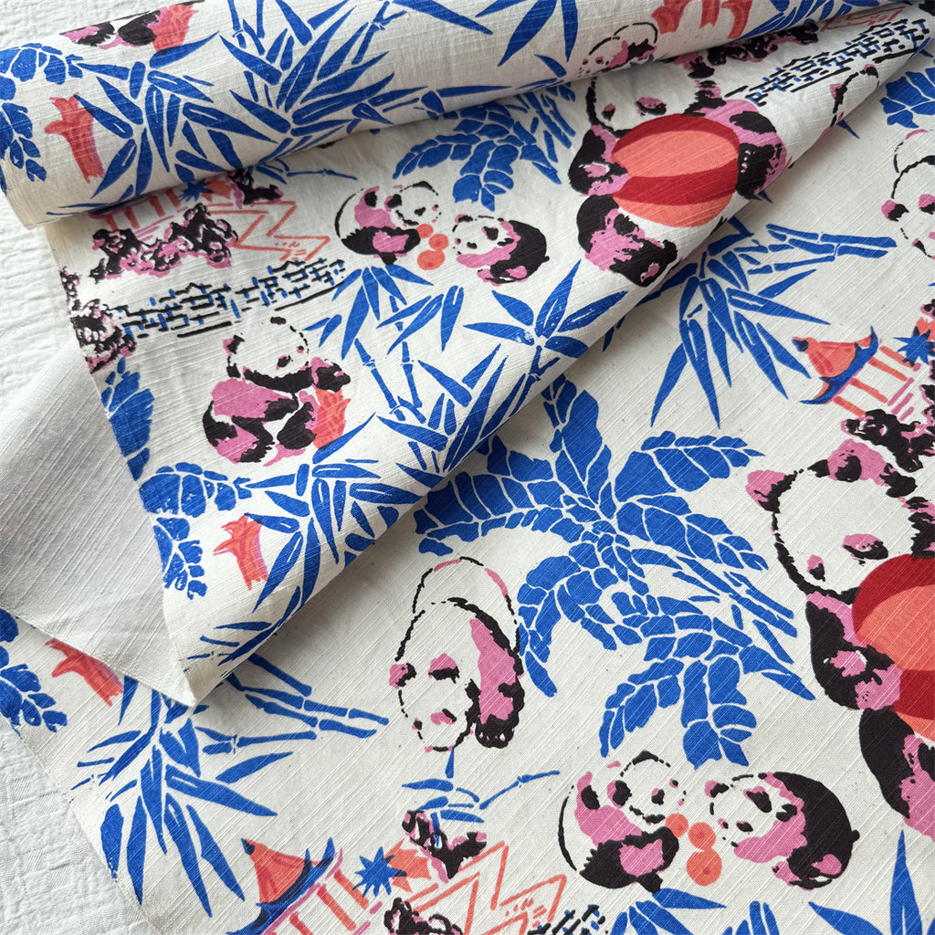 Handwoven Panda Print Cotton Cloth – Traditional Chongming Loom Fabric for Sewing, Patchwork & DIY Crafts