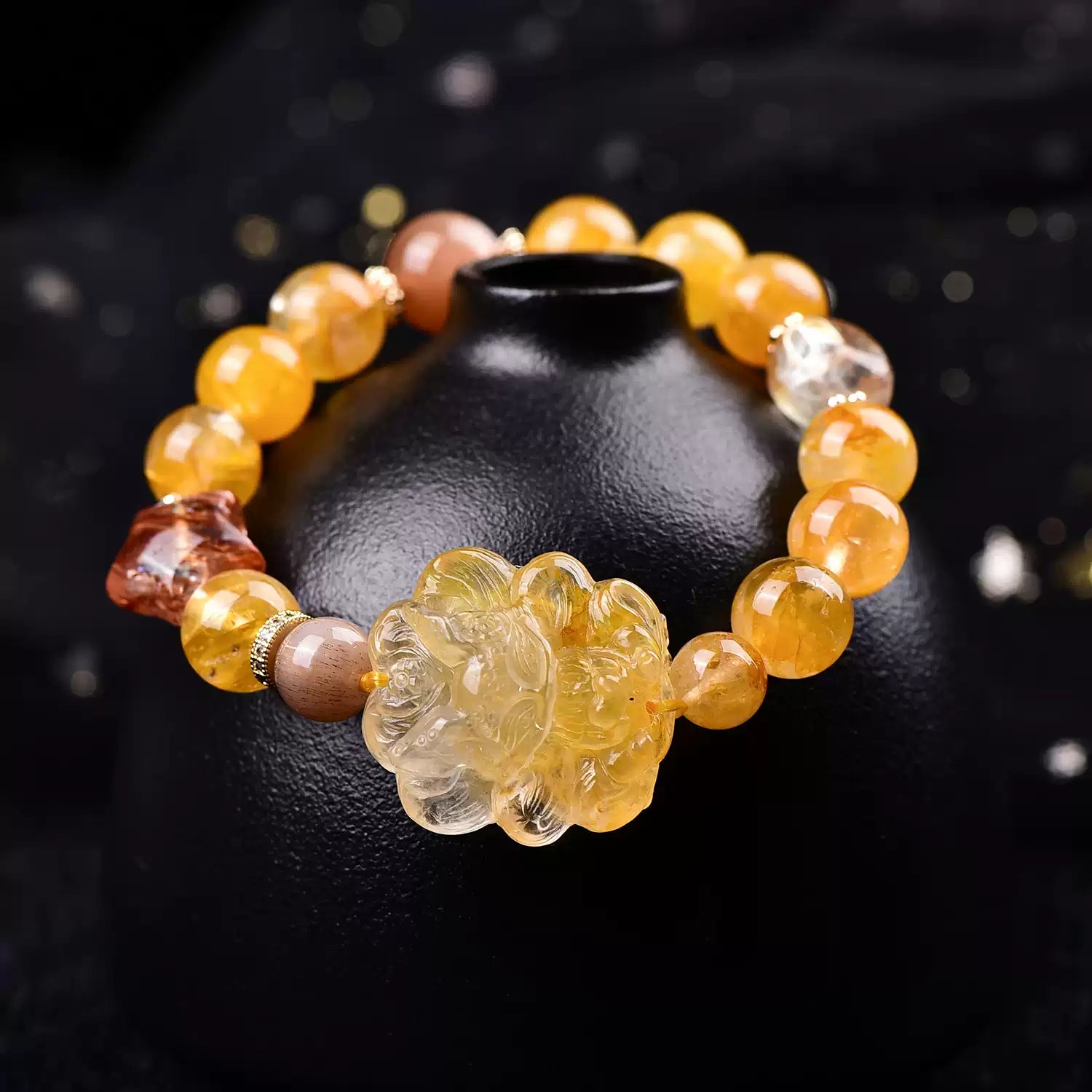 Natural Yellow Fluorite Nine-Tailed Fox Bracelet Handcrafted Crystal Fox Bead Bracelet