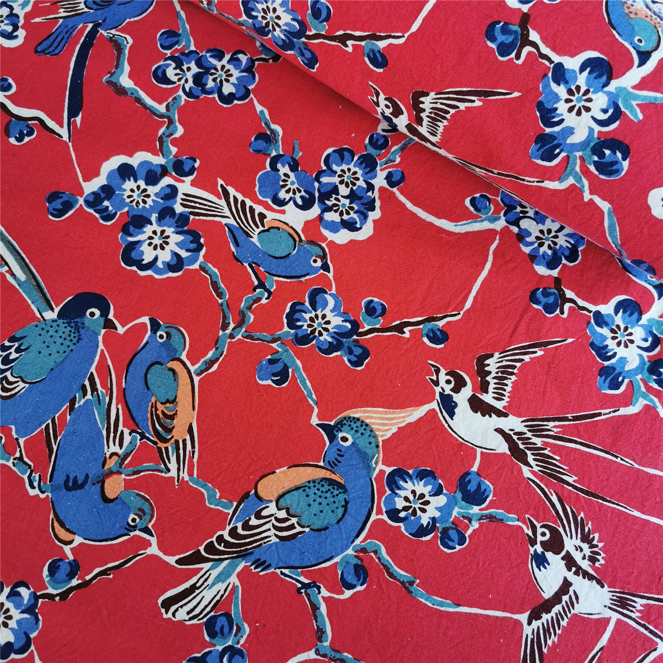 Handwoven Magpie Print Cotton Cloth – Traditional Chongming Loom Fabric for Sewing & DIY
