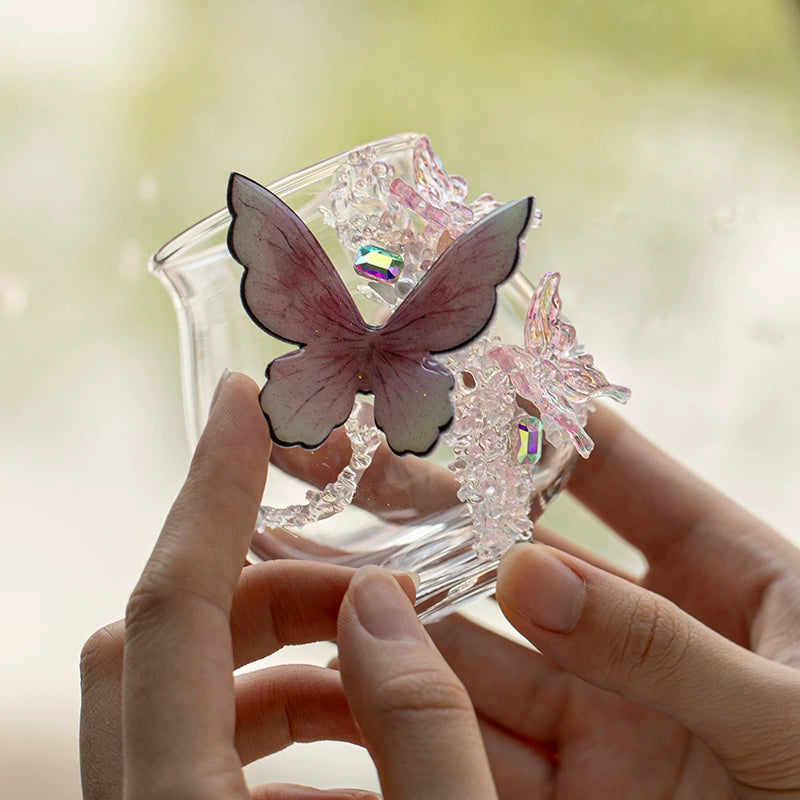Handmade Butterfly Glass Fair Cup Heat-Resistant Borosilicate Tea Pitcher Creative Tea Sharing Cup Oriental Aesthetic Teaware