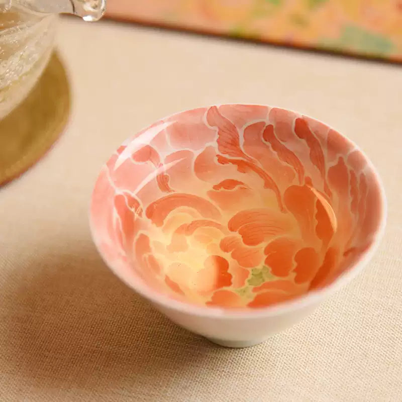 Hand-Painted Lotus Heart-Shaped Porcelain Teacup – Cixiantang Jingdezhen High-Fire Underglaze Ceramic Cup