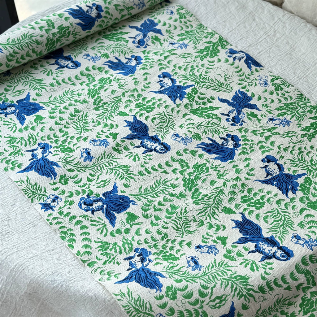 Artisan Handwoven Koi Cotton Cloth – Traditional Chinese Hand-Dyed Fabric for DIY, Sewing, Tea Textiles & Clothing