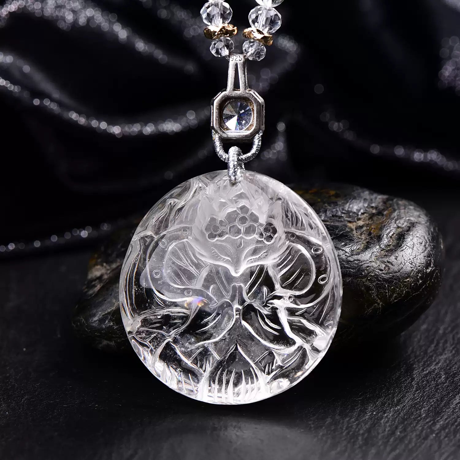 Natural Rainbow Fluorite Nine-Tailed Fox Pendant Hand-Carved Multicolor Crystal Fox Necklace