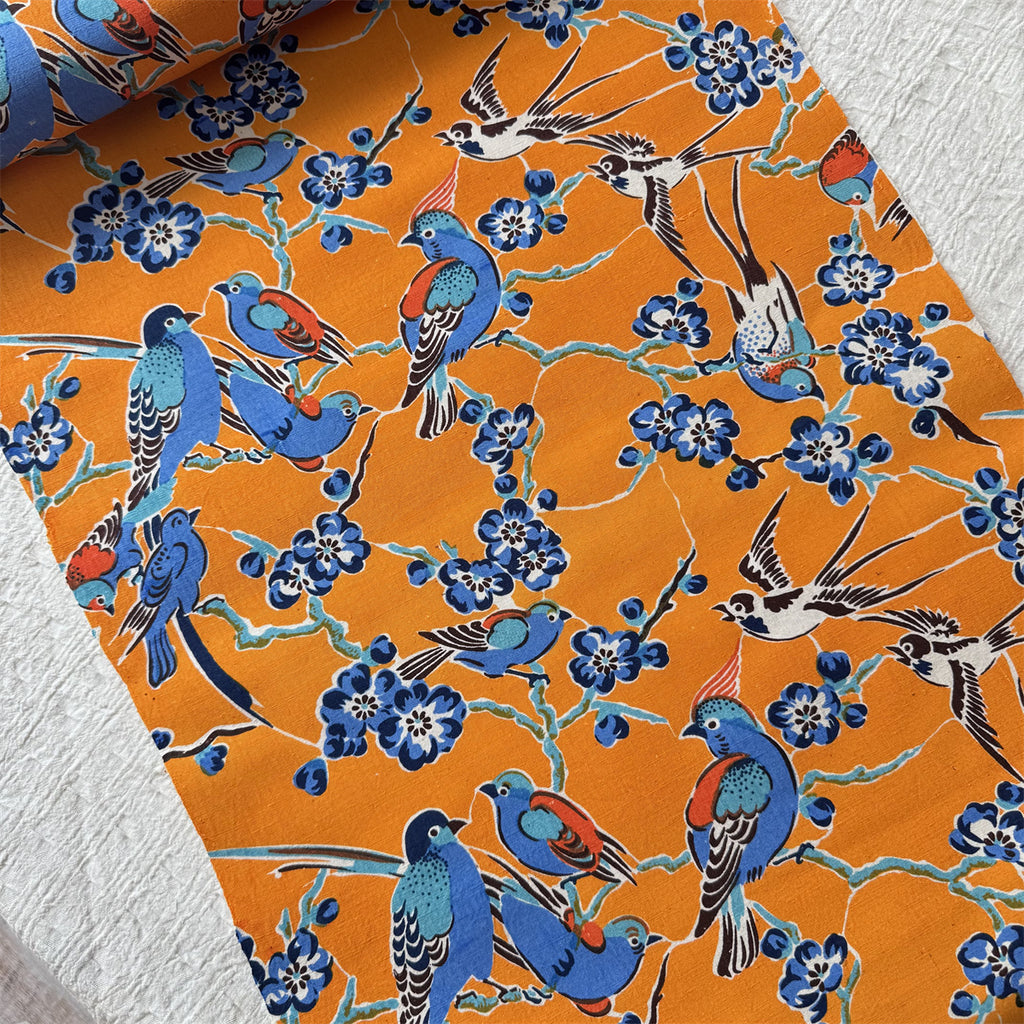 Handwoven Magpie Print Cotton Cloth – Traditional Chongming Loom Fabric for Sewing & DIY
