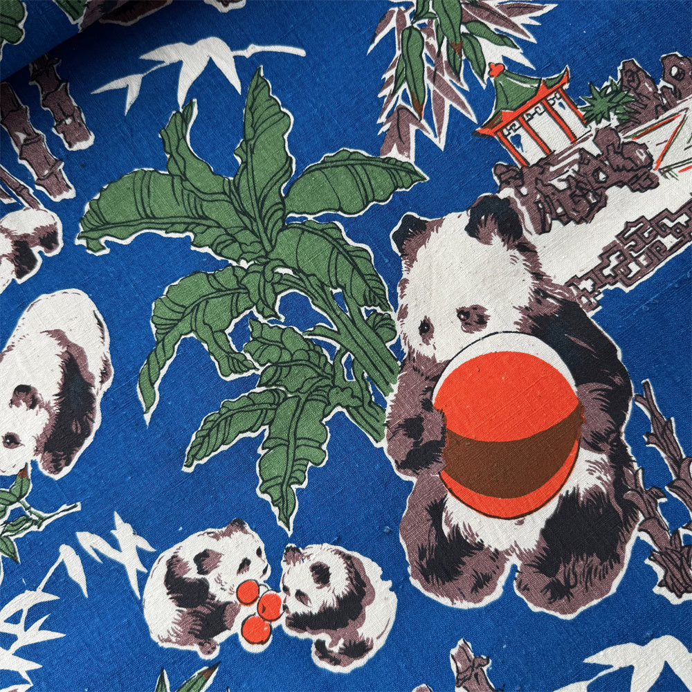 Handwoven Panda Print Cotton Cloth – Traditional Chongming Loom Fabric for Sewing, Patchwork & DIY Crafts