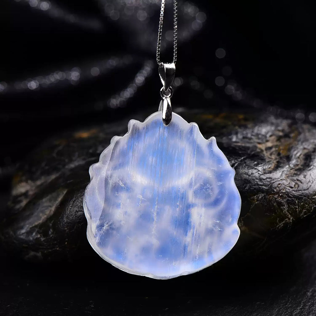 Natural Blue Moonstone Nine-Tailed Fox Pendant
