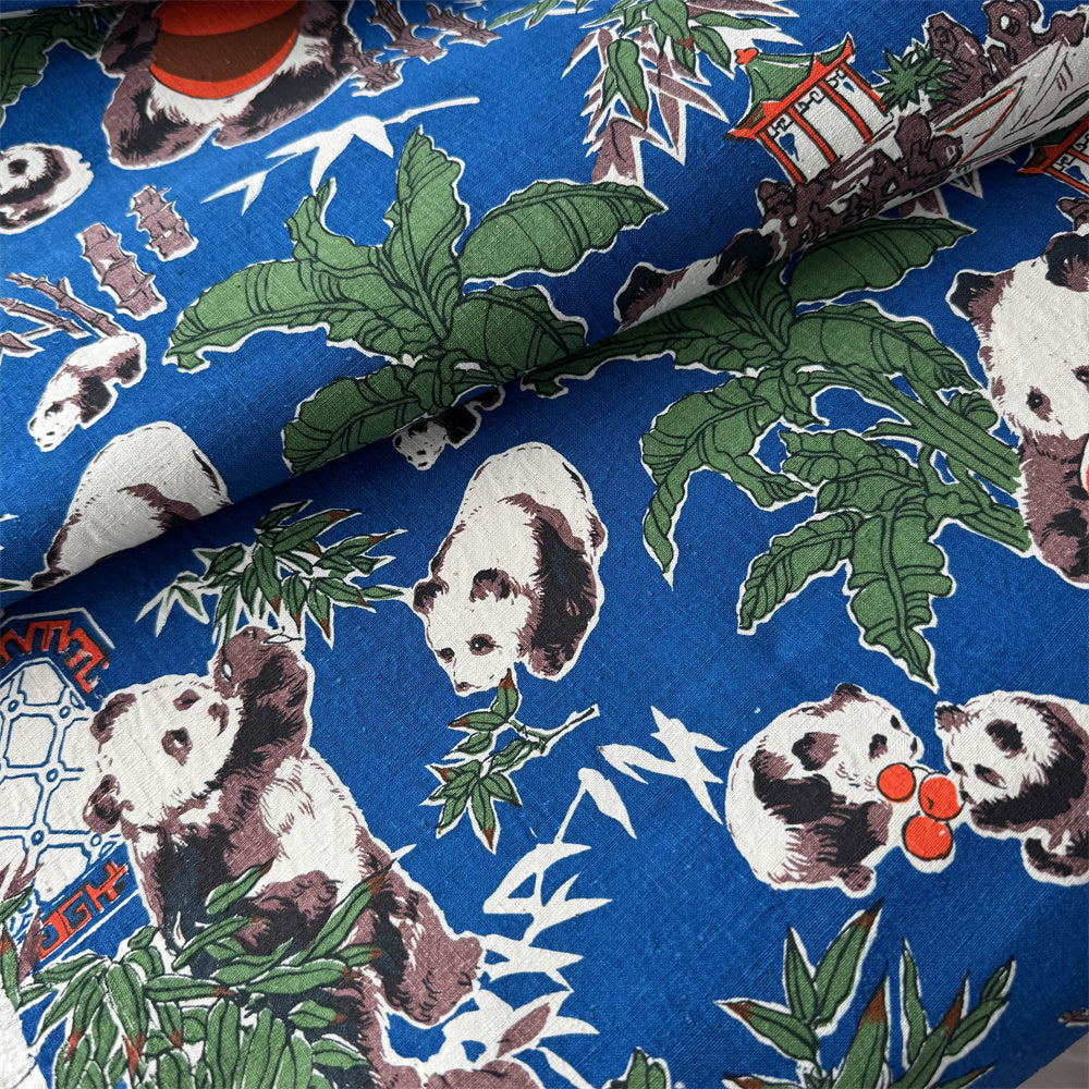 Handwoven Panda Print Cotton Cloth – Traditional Chongming Loom Fabric for Sewing, Patchwork & DIY Crafts