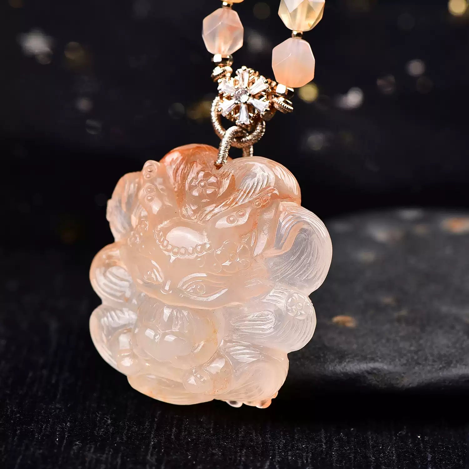 Natural Red Fluorite Nine-Tailed Fox Pendant Hand-Carved Crystal Fox Necklace