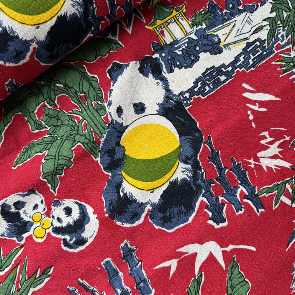 Handwoven Panda Print Cotton Cloth – Traditional Chongming Loom Fabric for Sewing, Patchwork & DIY Crafts