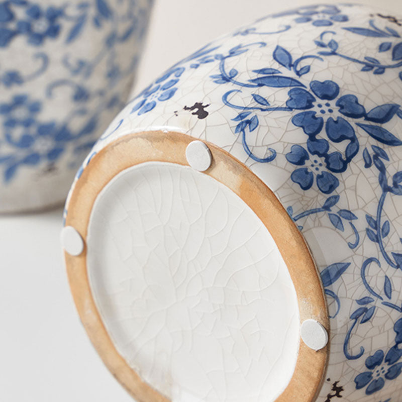 Blue & White Crackle-Glaze Ceramic Vase – Vintage Oriental Floral Decor