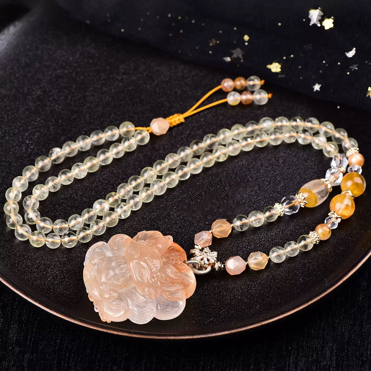 Natural Red Fluorite Nine-Tailed Fox Pendant Hand-Carved Crystal Fox Necklace