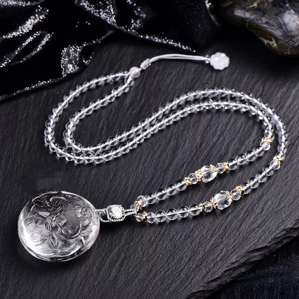 Natural Rainbow Fluorite Nine-Tailed Fox Pendant Hand-Carved Multicolor Crystal Fox Necklace